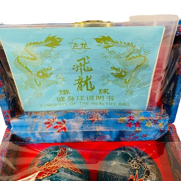 DRAGON BAODING IRON BALLS IN Blue CASE WITH ORIGINAL PAPER IRON DIRECTION- - Picture 3 of 7